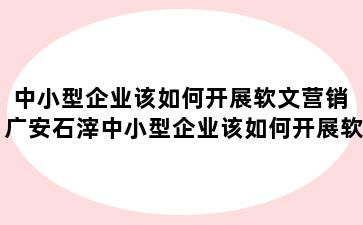 中小型企业该如何开展软文营销 广安石滓中小型企业该如何开展软文营销工作